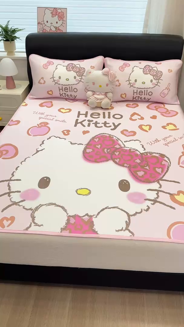 91家纺网 家纺一手货源 找家纺 博雅 2026三丽鸥大阪A类小冰皮数码印花凉席 小冰皮凉席-甜酷KT