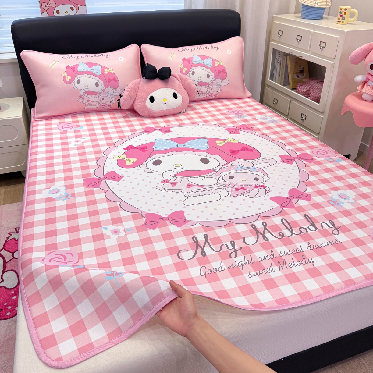 91家纺网 家纺一手货源 找家纺 博雅 2026三丽鸥大阪A类小冰皮数码印花凉席 小冰皮凉席-玩偶美乐蒂