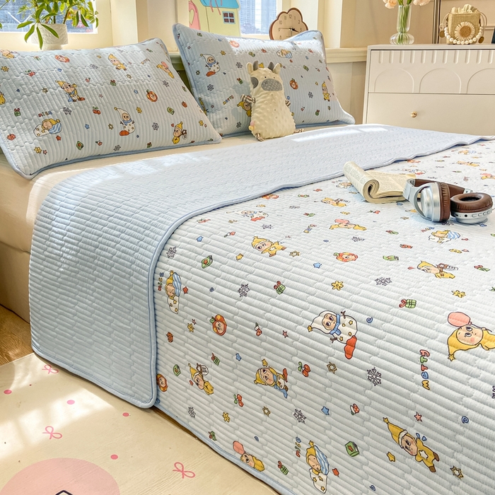 91家纺网 家纺一手货源 找家纺 喜居 2026新款A类双面泡芙双层纱夹棉床盖 双层纱夹棉床盖-小星仔