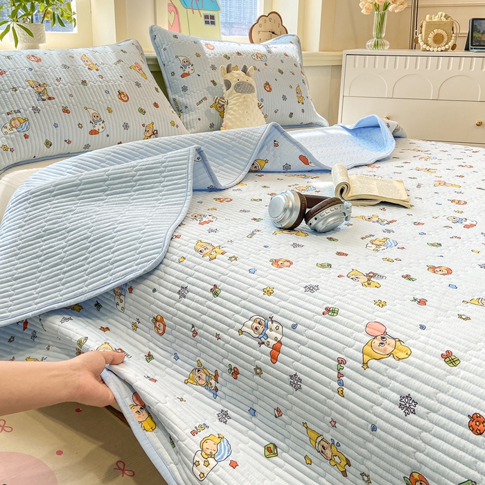 91家纺网 家纺一手货源 找家纺 喜居 2026新款A类双面泡芙双层纱夹棉床盖 双层纱夹棉床盖-小星仔