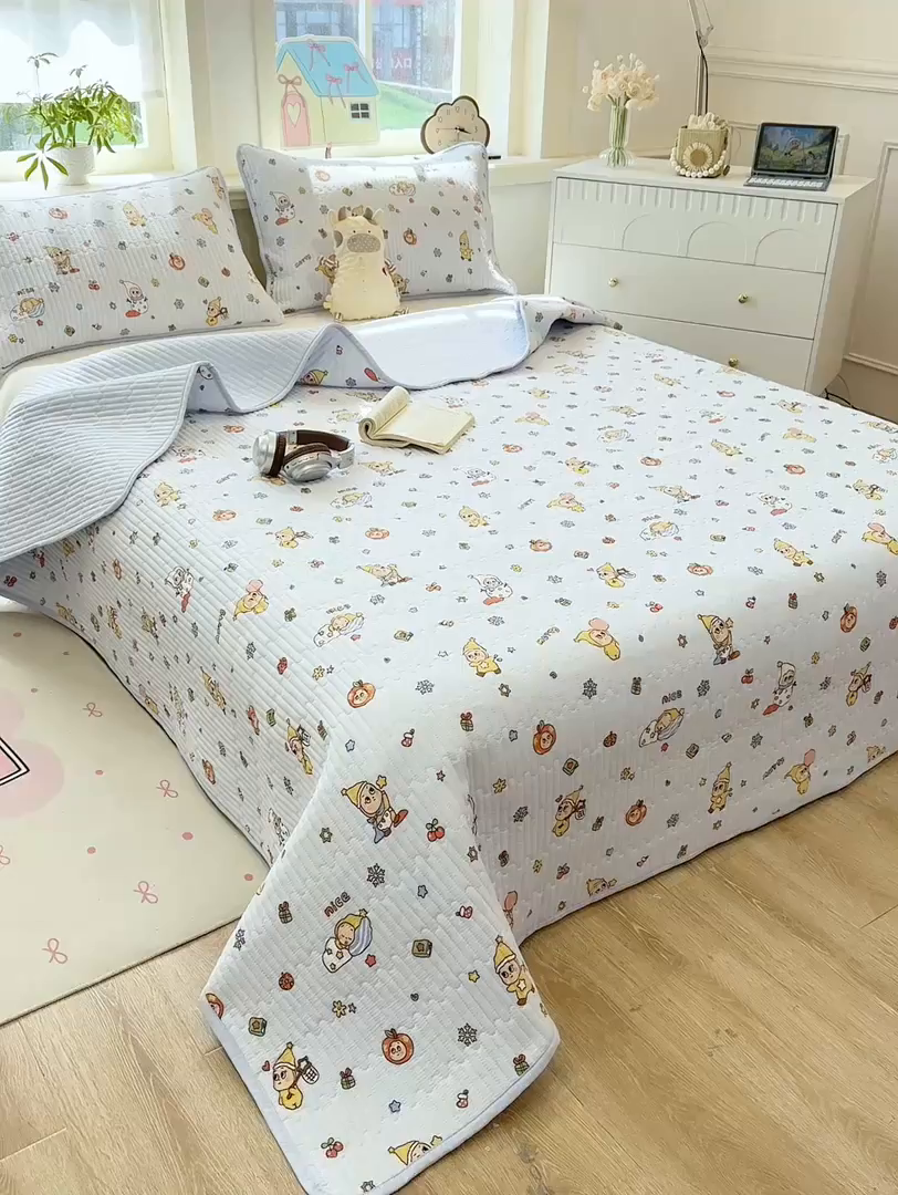 91家纺网 家纺一手货源 找家纺 喜居 2026新款A类双面泡芙双层纱夹棉床盖 双层纱夹棉床盖-小星仔