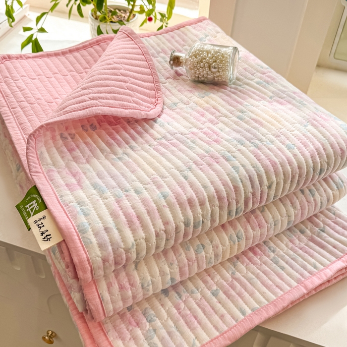 喜居 2026新款A类双面泡芙双层纱夹棉床盖 双层纱夹棉床盖-粉色花漾