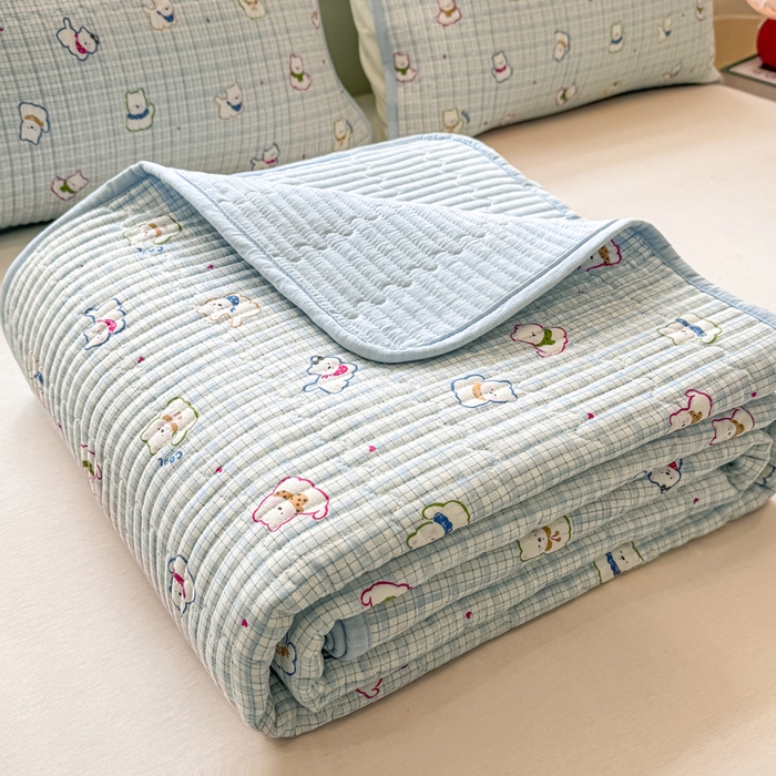 91家纺网 家纺一手货源 找家纺 喜居 2026新款A类双面泡芙双层纱夹棉床盖 双层纱夹棉床盖-狗狗乐园