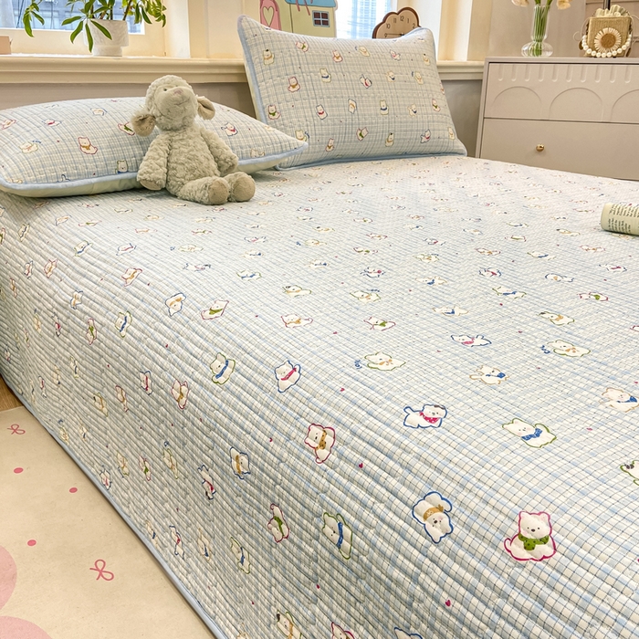 91家纺网 家纺一手货源 找家纺 喜居 2026新款A类双面泡芙双层纱夹棉床盖 双层纱夹棉床盖-狗狗乐园