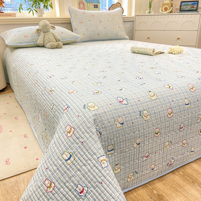 91家纺网 家纺一手货源 找家纺 喜居 2026新款A类双面泡芙双层纱夹棉床盖 双层纱夹棉床盖-狗狗乐园