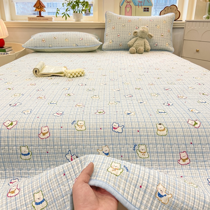 91家纺网 家纺一手货源 找家纺 喜居 2026新款A类双面泡芙双层纱夹棉床盖 双层纱夹棉床盖-狗狗乐园