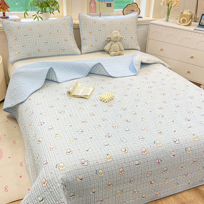 91家纺网 家纺一手货源 找家纺 喜居 2026新款A类双面泡芙双层纱夹棉床盖 双层纱夹棉床盖-狗狗乐园