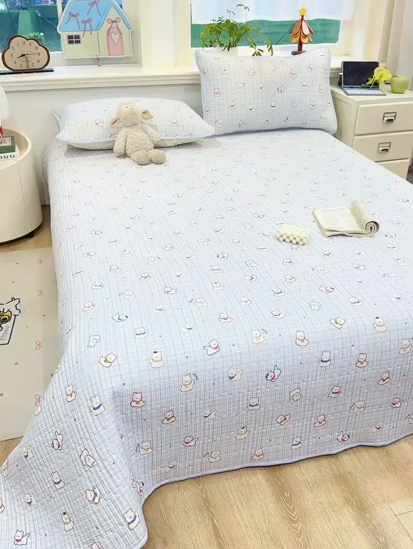 91家纺网 家纺一手货源 找家纺 喜居 2026新款A类双面泡芙双层纱夹棉床盖 双层纱夹棉床盖-狗狗乐园