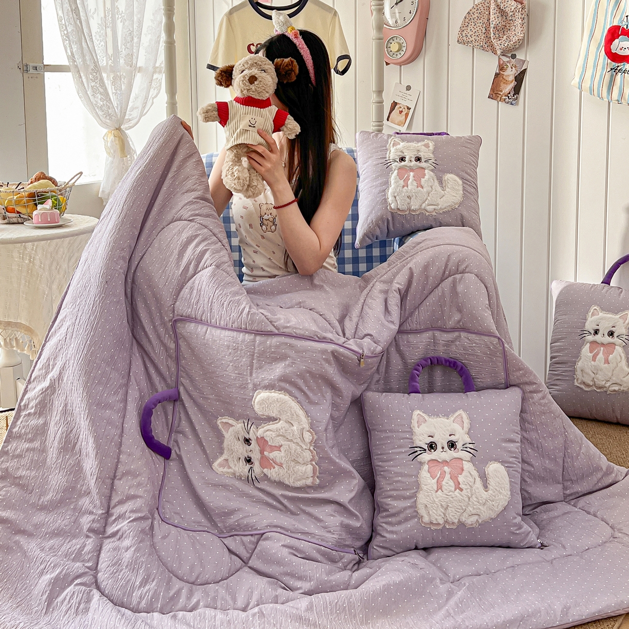 91家纺网 家纺一手货源 找家纺 （总）番茄+ 2026新款ins风猫咪抱枕被