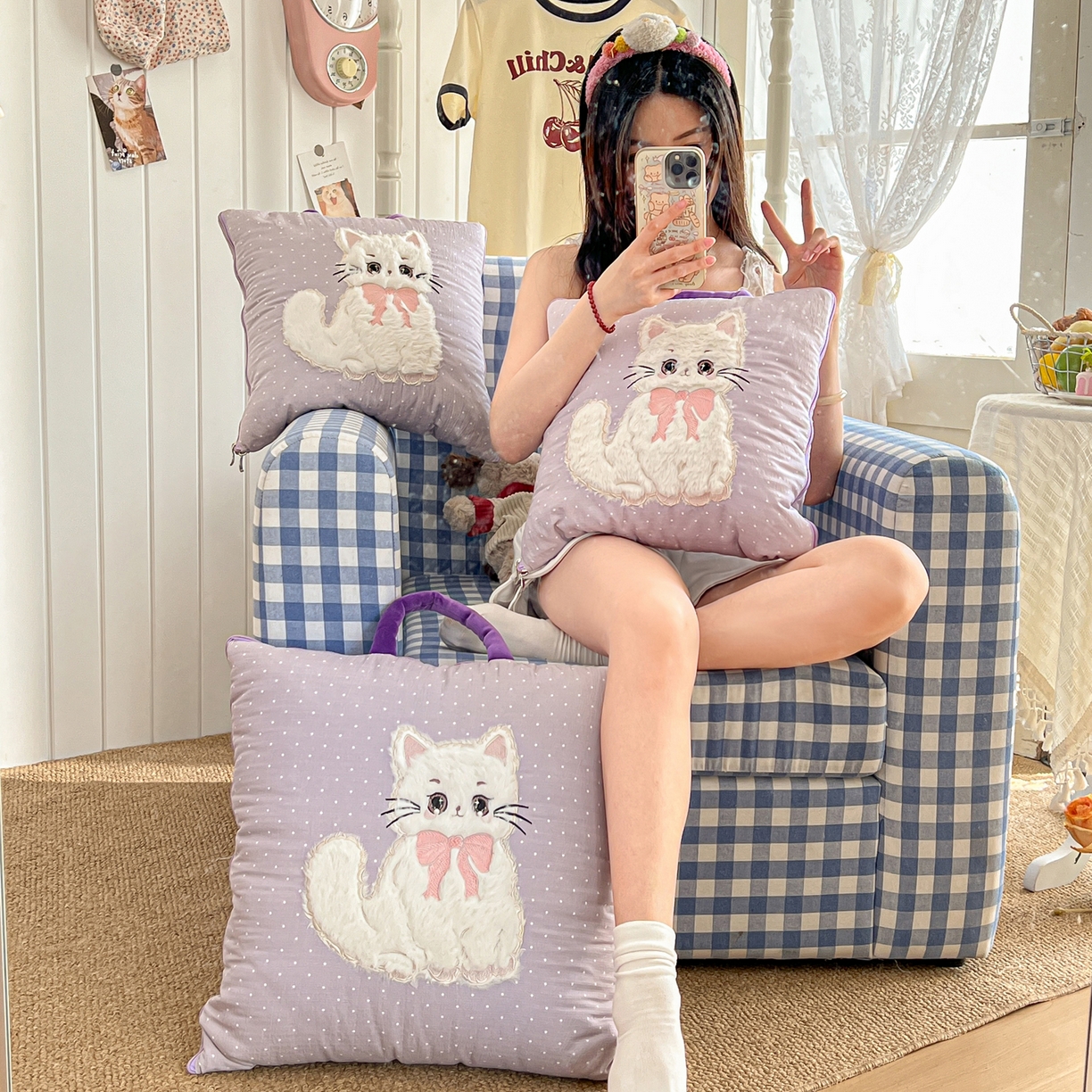 91家纺网 家纺一手货源 找家纺 （总）番茄+ 2026新款ins风猫咪抱枕被