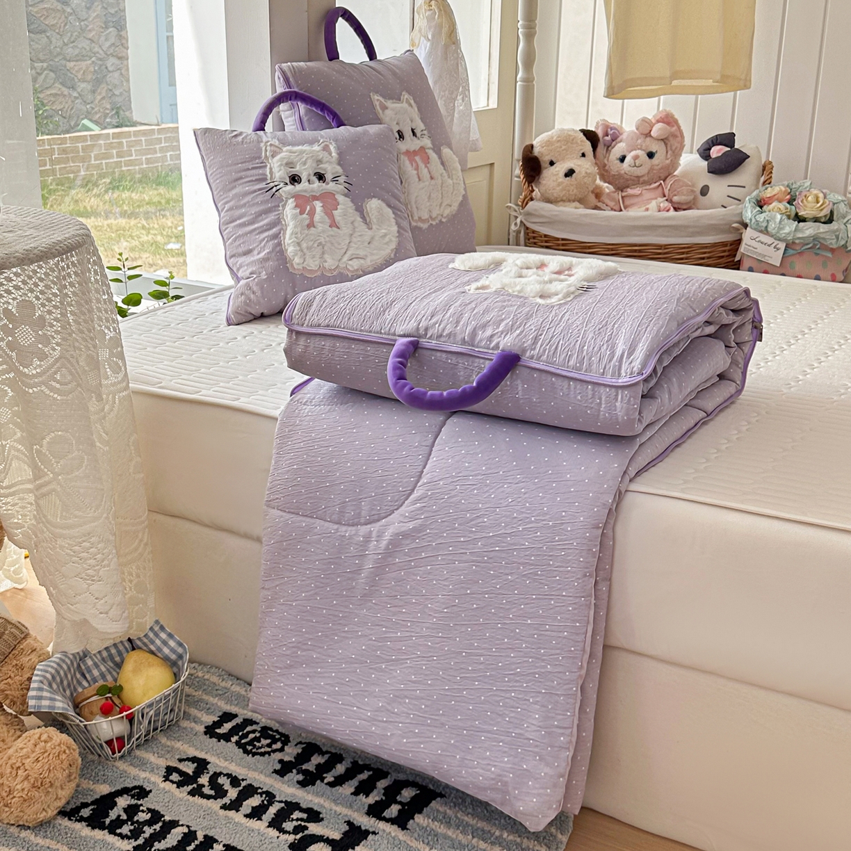 91家纺网 家纺一手货源 找家纺 （总）番茄+ 2026新款ins风猫咪抱枕被