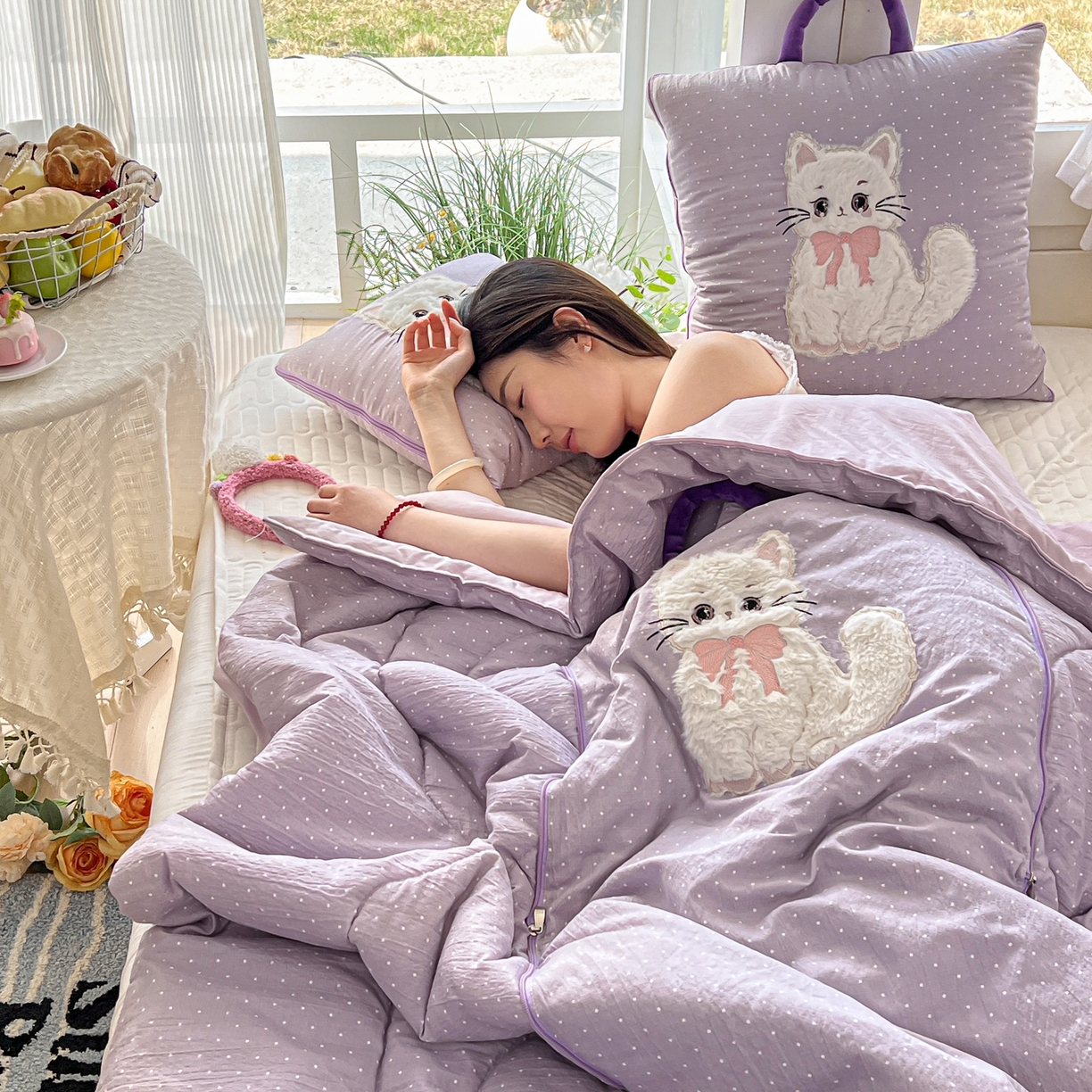 91家纺网 家纺一手货源 找家纺 （总）番茄+ 2026新款ins风猫咪抱枕被