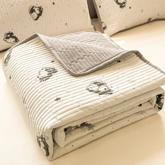 91家纺网 家纺一手货源 找家纺 喜居 2026新款A类双面泡芙双层纱夹棉床盖 双层纱夹棉床盖-酷酷哈士奇