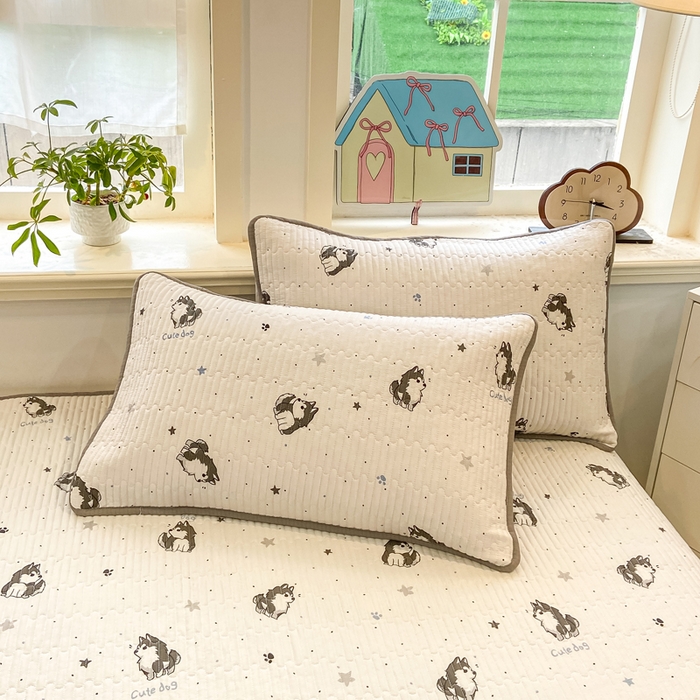 91家纺网 家纺一手货源 找家纺 喜居 2026新款A类双面泡芙双层纱夹棉床盖 双层纱夹棉床盖-酷酷哈士奇