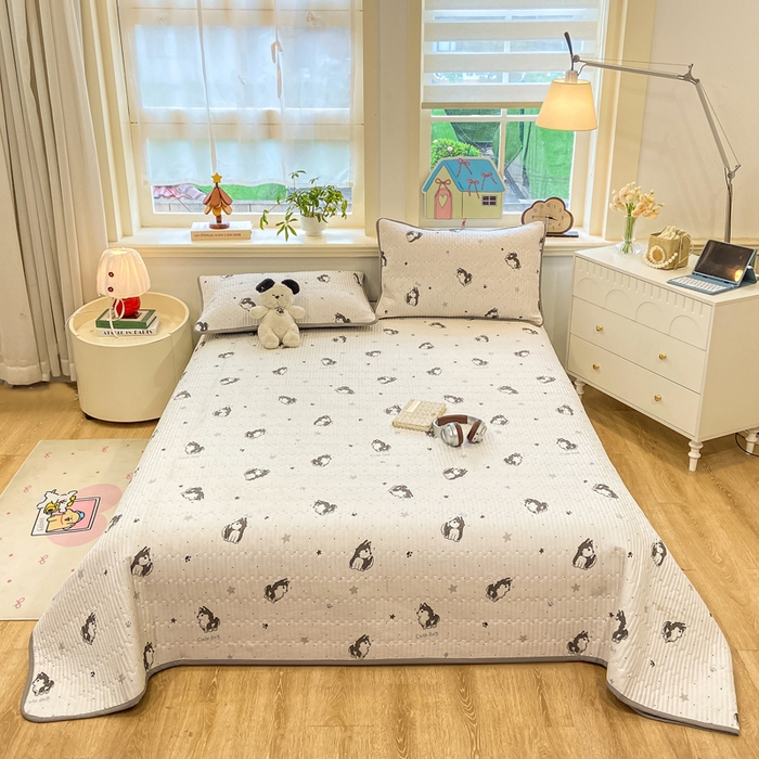 91家纺网 家纺一手货源 找家纺 喜居 2026新款A类双面泡芙双层纱夹棉床盖 双层纱夹棉床盖-酷酷哈士奇