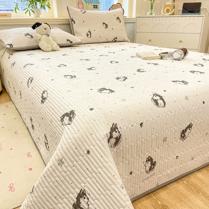 91家纺网 家纺一手货源 找家纺 喜居 2026新款A类双面泡芙双层纱夹棉床盖 双层纱夹棉床盖-酷酷哈士奇