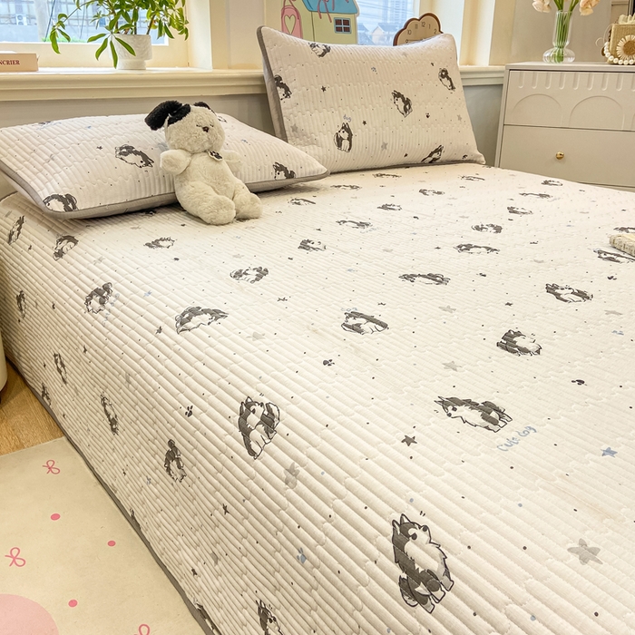 91家纺网 家纺一手货源 找家纺 喜居 2026新款A类双面泡芙双层纱夹棉床盖 双层纱夹棉床盖-酷酷哈士奇