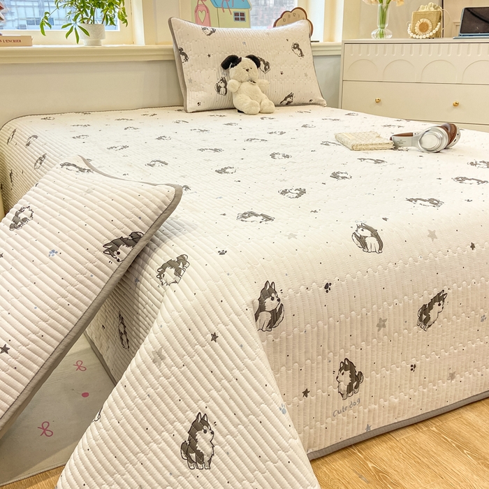 91家纺网 家纺一手货源 找家纺 喜居 2026新款A类双面泡芙双层纱夹棉床盖 双层纱夹棉床盖-酷酷哈士奇