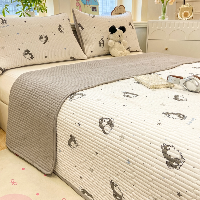 91家纺网 家纺一手货源 找家纺 喜居 2026新款A类双面泡芙双层纱夹棉床盖 双层纱夹棉床盖-酷酷哈士奇