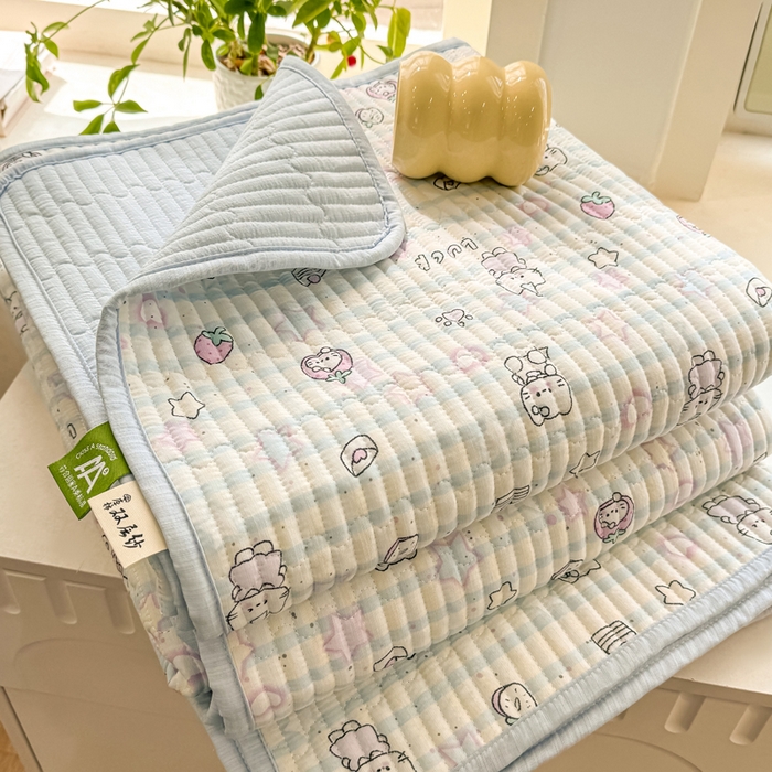 喜居 2026新款A类双面泡芙双层纱夹棉床盖 双层纱夹棉床盖-蓝色星愿