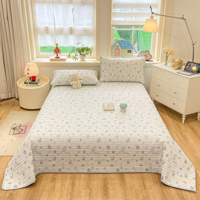 91家纺网 家纺一手货源 找家纺 喜居 2026新款A类双面泡芙双层纱夹棉床盖 双层纱夹棉床盖-蓝色星愿