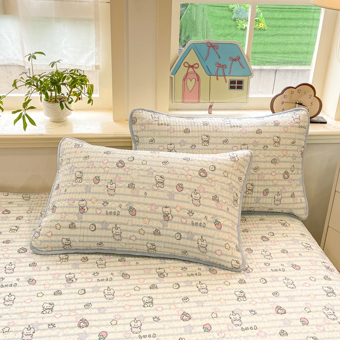 91家纺网 家纺一手货源 找家纺 喜居 2026新款A类双面泡芙双层纱夹棉床盖 双层纱夹棉床盖-蓝色星愿