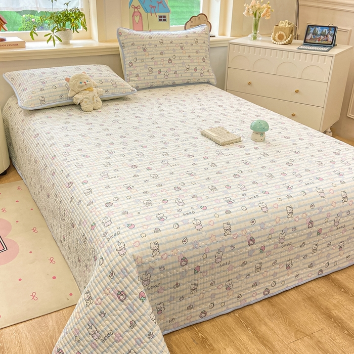 91家纺网 家纺一手货源 找家纺 喜居 2026新款A类双面泡芙双层纱夹棉床盖 双层纱夹棉床盖-蓝色星愿