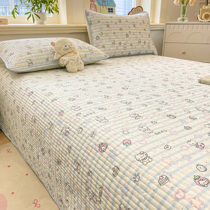 91家纺网 家纺一手货源 找家纺 喜居 2026新款A类双面泡芙双层纱夹棉床盖 双层纱夹棉床盖-蓝色星愿