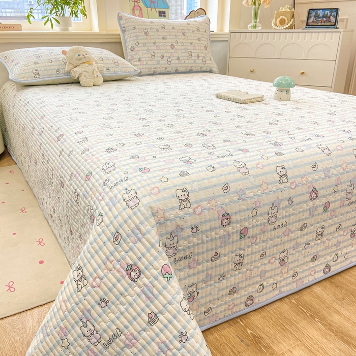 91家纺网 家纺一手货源 找家纺 喜居 2026新款A类双面泡芙双层纱夹棉床盖 双层纱夹棉床盖-蓝色星愿