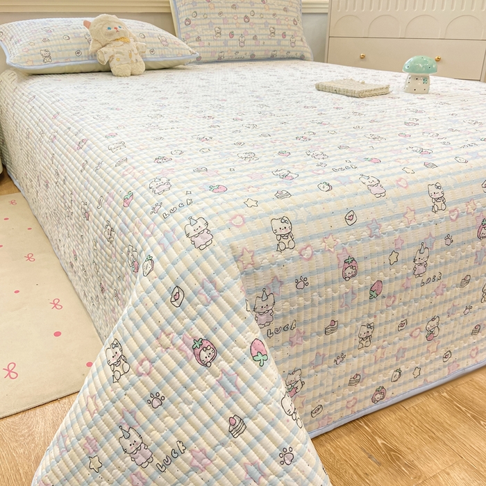 91家纺网 家纺一手货源 找家纺 喜居 2026新款A类双面泡芙双层纱夹棉床盖 双层纱夹棉床盖-蓝色星愿