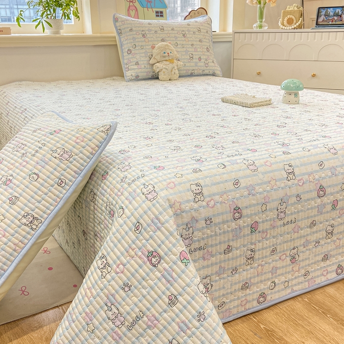 91家纺网 家纺一手货源 找家纺 喜居 2026新款A类双面泡芙双层纱夹棉床盖 双层纱夹棉床盖-蓝色星愿