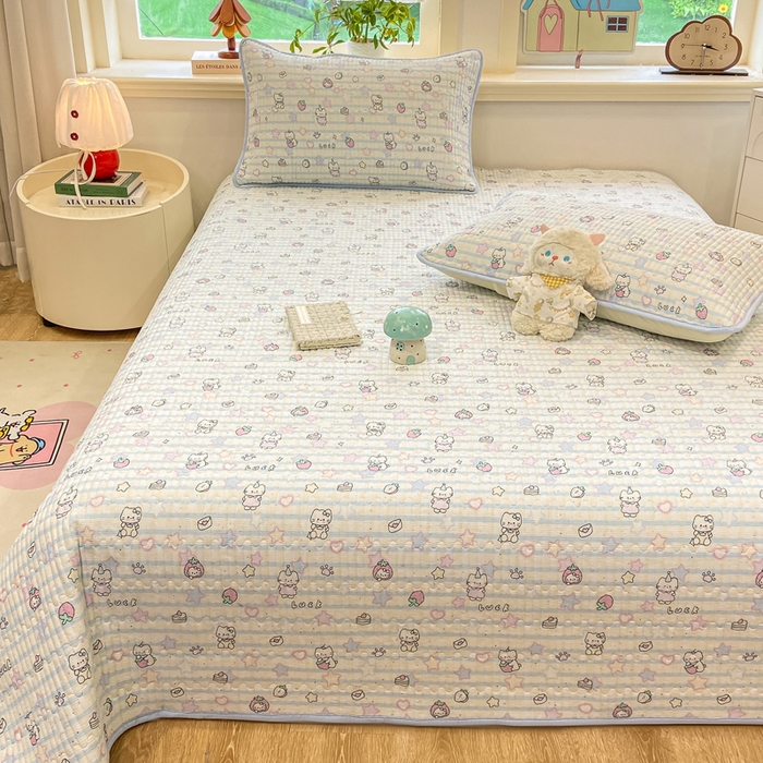 91家纺网 家纺一手货源 找家纺 喜居 2026新款A类双面泡芙双层纱夹棉床盖 双层纱夹棉床盖-蓝色星愿