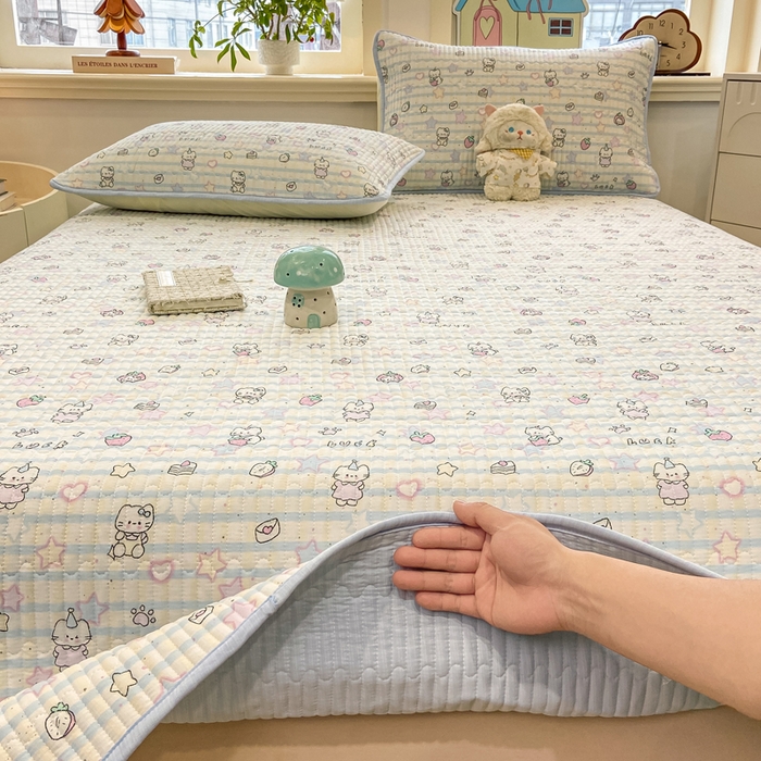 91家纺网 家纺一手货源 找家纺 喜居 2026新款A类双面泡芙双层纱夹棉床盖 双层纱夹棉床盖-蓝色星愿