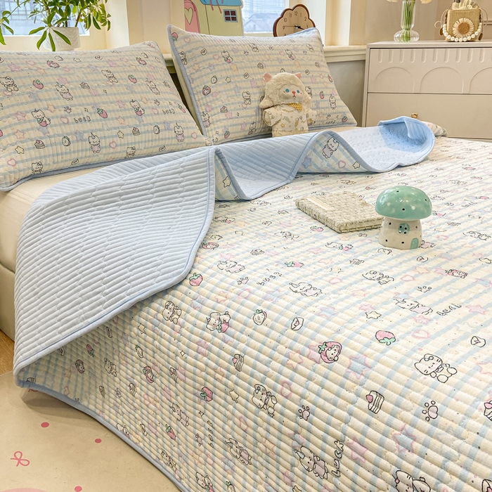 91家纺网 家纺一手货源 找家纺 喜居 2026新款A类双面泡芙双层纱夹棉床盖 双层纱夹棉床盖-蓝色星愿