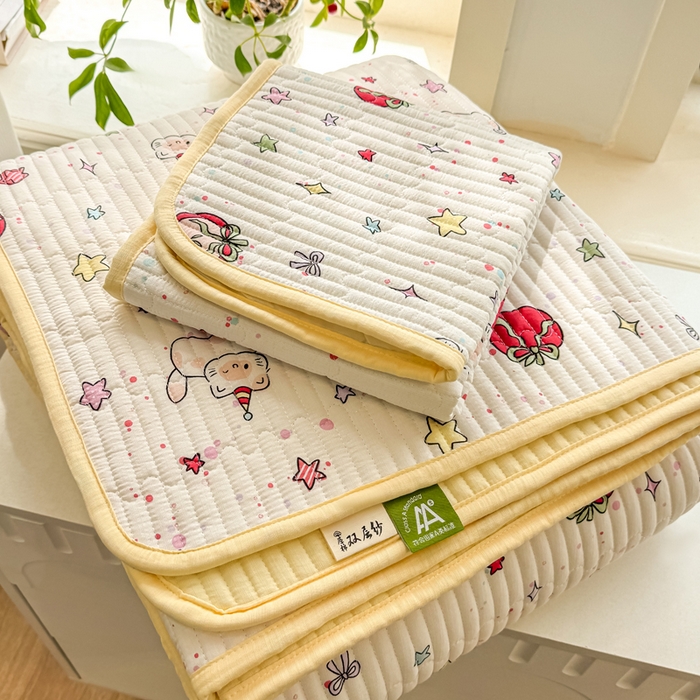 91家纺网 家纺一手货源 找家纺 喜居 2026新款A类双面泡芙双层纱夹棉床盖 双层纱夹棉床盖-奶呼呼