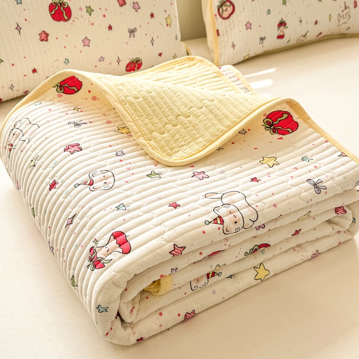 91家纺网 家纺一手货源 找家纺 喜居 2026新款A类双面泡芙双层纱夹棉床盖 双层纱夹棉床盖-奶呼呼