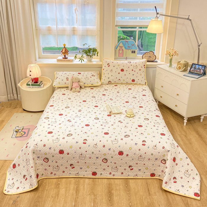 91家纺网 家纺一手货源 找家纺 喜居 2026新款A类双面泡芙双层纱夹棉床盖 双层纱夹棉床盖-奶呼呼