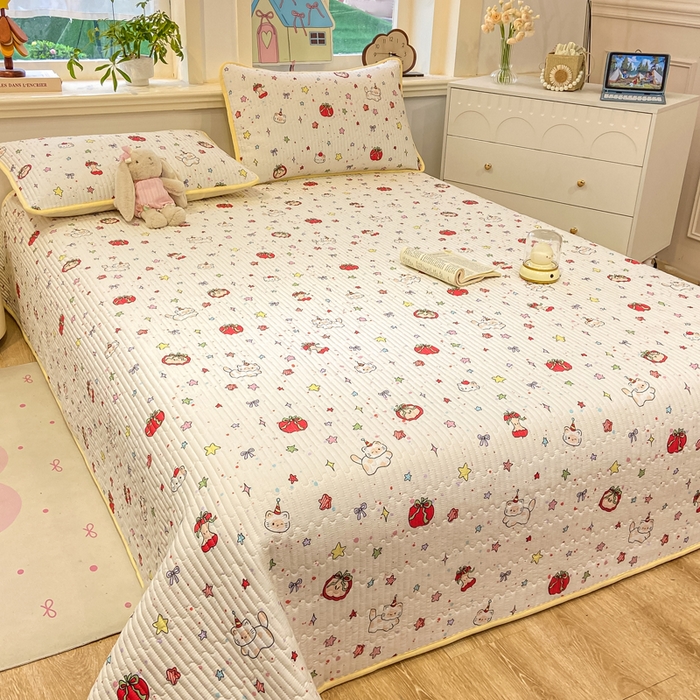 91家纺网 家纺一手货源 找家纺 喜居 2026新款A类双面泡芙双层纱夹棉床盖 双层纱夹棉床盖-奶呼呼