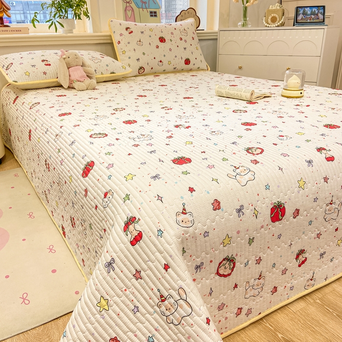 91家纺网 家纺一手货源 找家纺 喜居 2026新款A类双面泡芙双层纱夹棉床盖 双层纱夹棉床盖-奶呼呼