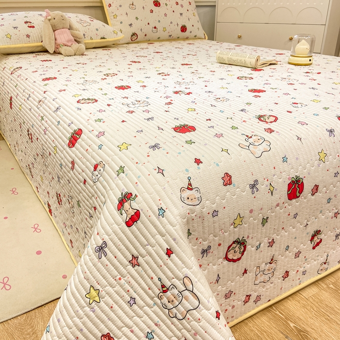 91家纺网 家纺一手货源 找家纺 喜居 2026新款A类双面泡芙双层纱夹棉床盖 双层纱夹棉床盖-奶呼呼