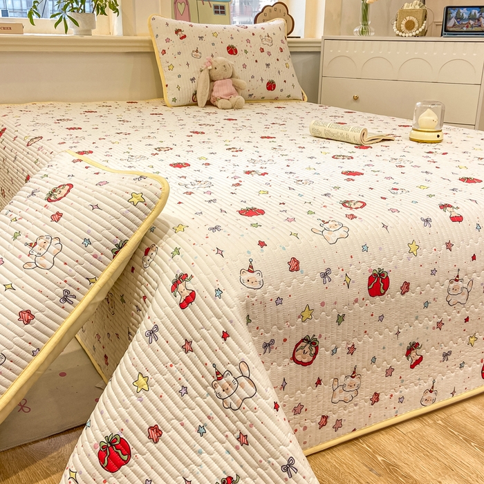 91家纺网 家纺一手货源 找家纺 喜居 2026新款A类双面泡芙双层纱夹棉床盖 双层纱夹棉床盖-奶呼呼