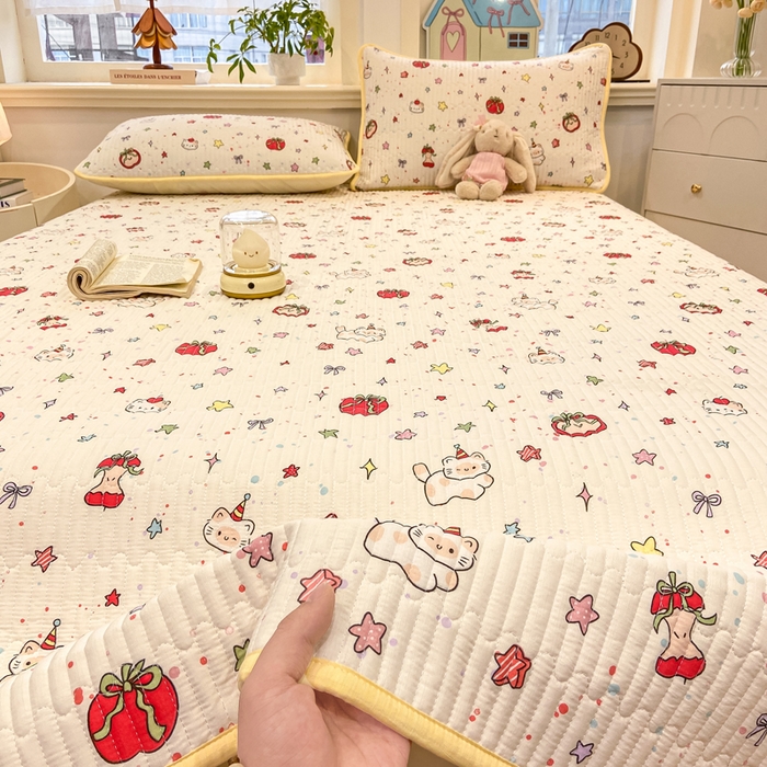 91家纺网 家纺一手货源 找家纺 喜居 2026新款A类双面泡芙双层纱夹棉床盖 双层纱夹棉床盖-奶呼呼