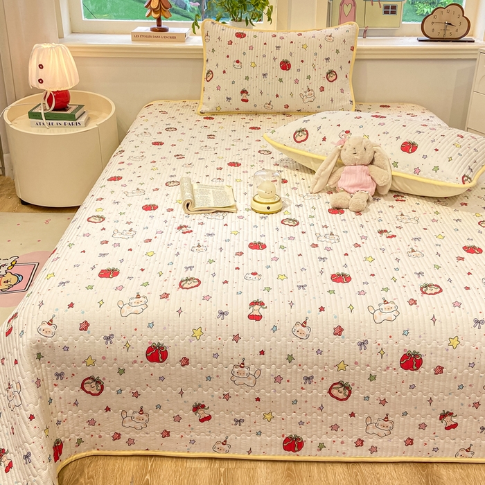 91家纺网 家纺一手货源 找家纺 喜居 2026新款A类双面泡芙双层纱夹棉床盖 双层纱夹棉床盖-奶呼呼