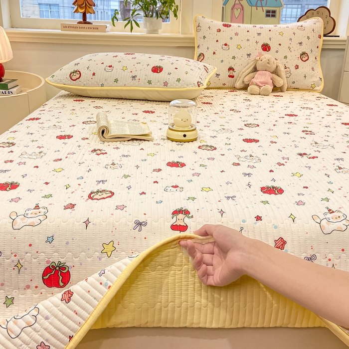 91家纺网 家纺一手货源 找家纺 喜居 2026新款A类双面泡芙双层纱夹棉床盖 双层纱夹棉床盖-奶呼呼