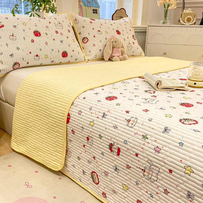 91家纺网 家纺一手货源 找家纺 喜居 2026新款A类双面泡芙双层纱夹棉床盖 双层纱夹棉床盖-奶呼呼