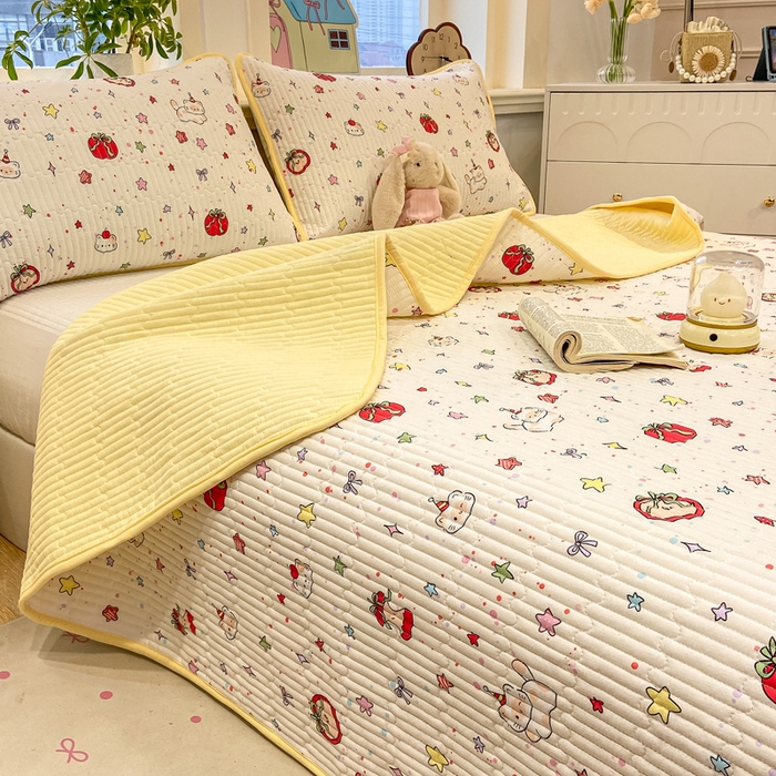 91家纺网 家纺一手货源 找家纺 喜居 2026新款A类双面泡芙双层纱夹棉床盖 双层纱夹棉床盖-奶呼呼