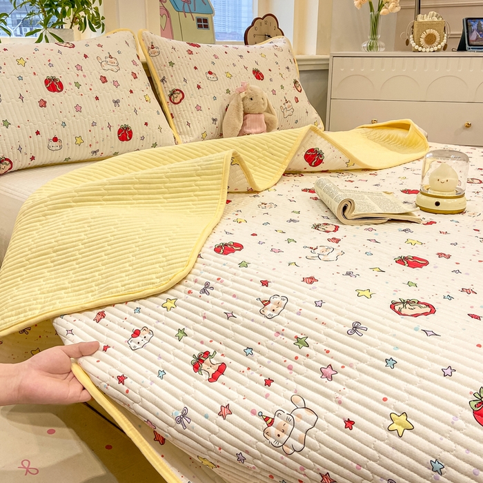 91家纺网 家纺一手货源 找家纺 喜居 2026新款A类双面泡芙双层纱夹棉床盖 双层纱夹棉床盖-奶呼呼