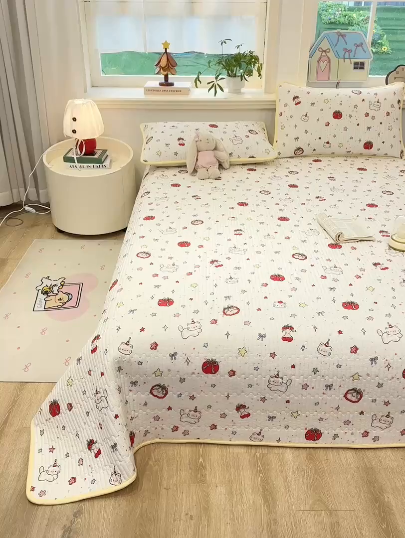 91家纺网 家纺一手货源 找家纺 喜居 2026新款A类双面泡芙双层纱夹棉床盖 双层纱夹棉床盖-奶呼呼