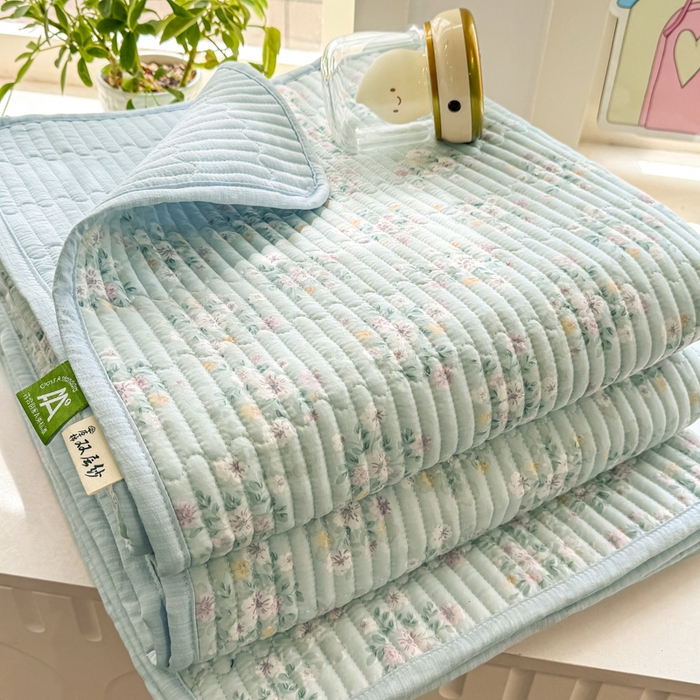 喜居 2026新款A类双面泡芙双层纱夹棉床盖 双层纱夹棉床盖-清新花野