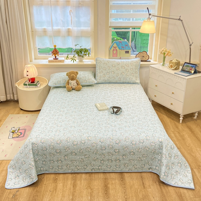 91家纺网 家纺一手货源 找家纺 喜居 2026新款A类双面泡芙双层纱夹棉床盖 双层纱夹棉床盖-清新花野